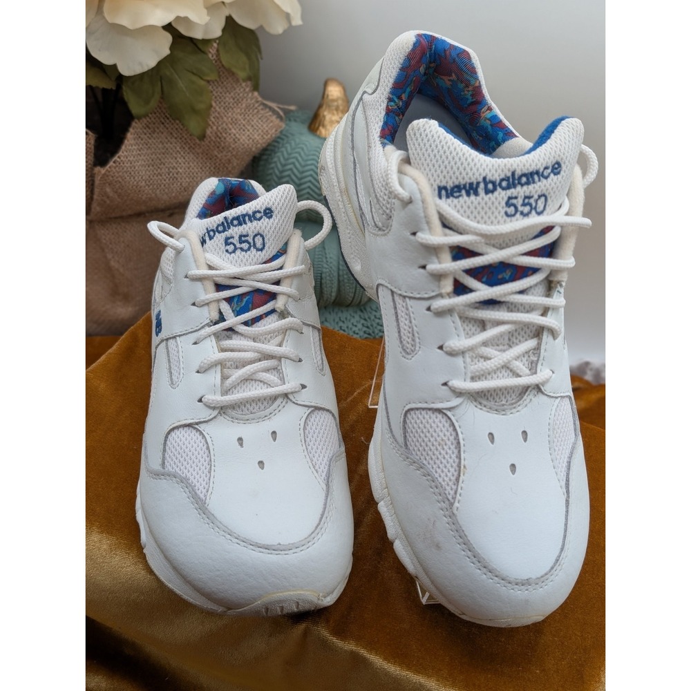 90s New Balance 550 Walking Shoes White Teal Pattern WW550WB Women 8M W/ Box VTG